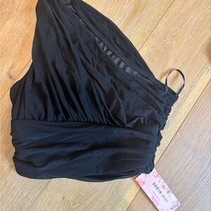 SHEIN Black One-Shoulder Ruched Top